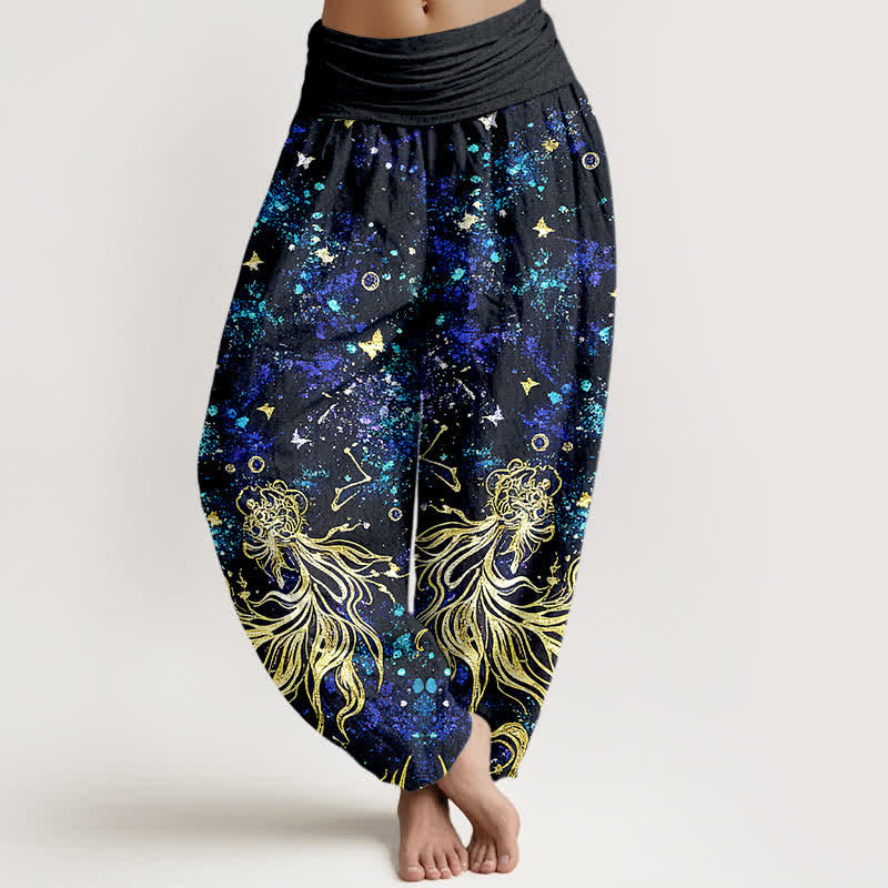 Buddha Stones Pure Cotton Celestial Galaxy Butterfly Pattern Women's Elastic Waist Harem Pants - Navy - US16,UK/AU20,EU48 (3XL) - image 0