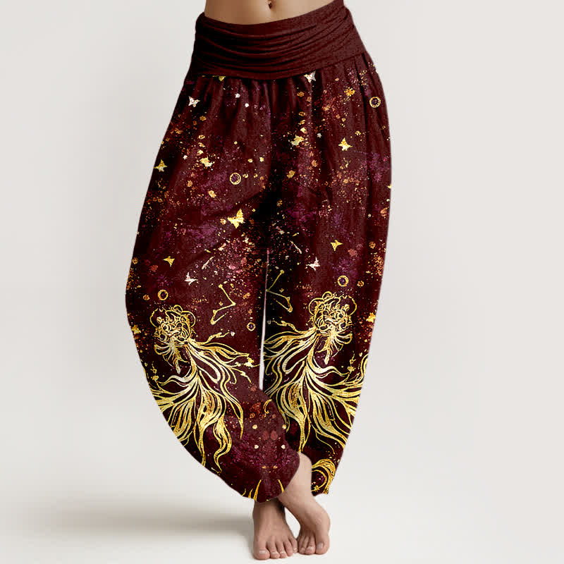 Buddha Stones Pure Cotton Celestial Galaxy Butterfly Pattern Women's Elastic Waist Harem Pants - Maroon - US16,UK/AU20,EU48 (3XL) - image 5
