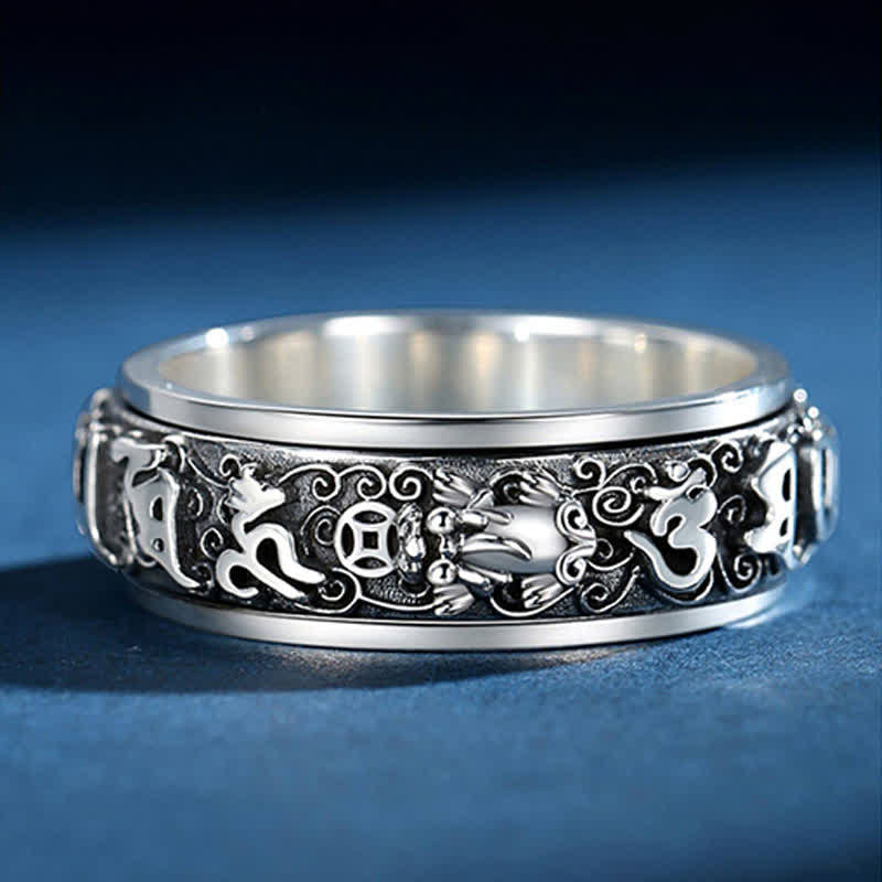 Buddha Stones Pixiu Om Mani Padme Hum Copper Rotatable Ring - image 3