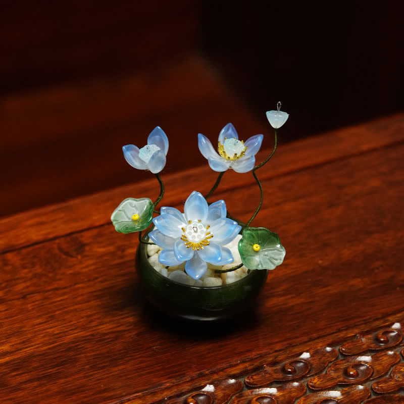 Buddha Stones Lotus Liuli Flowerpot Handmade Mindful Living Decor - Blue - image 4