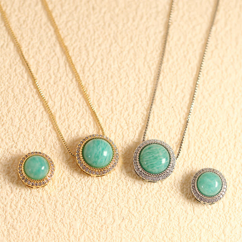 Buddha Stones Natural Rose Quartz Multiple Crystal Bead Inlay Healing Necklace - Natural Amazonite(Color May Vary) - 10mm Bead Silvery Chain - image 11