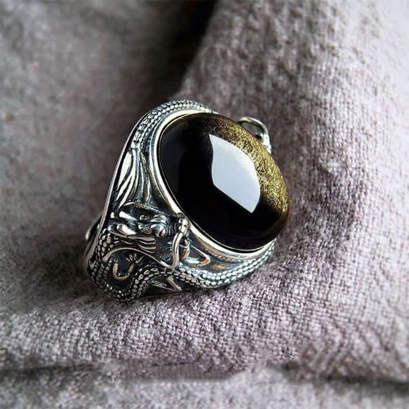 Buddha Stones Copper Black Onyx Adjustable Protection Ring - image 1