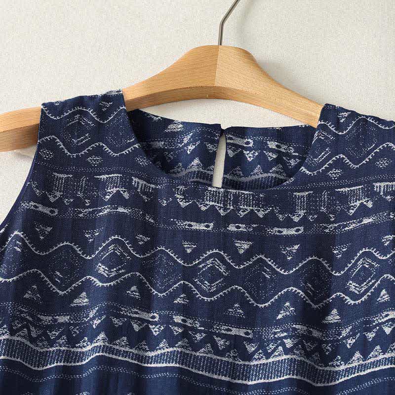 Buddha Stones Summer Boho Drawstring Ethnic Print Women's Summer Sleeveless Dress With Pockets - image 2