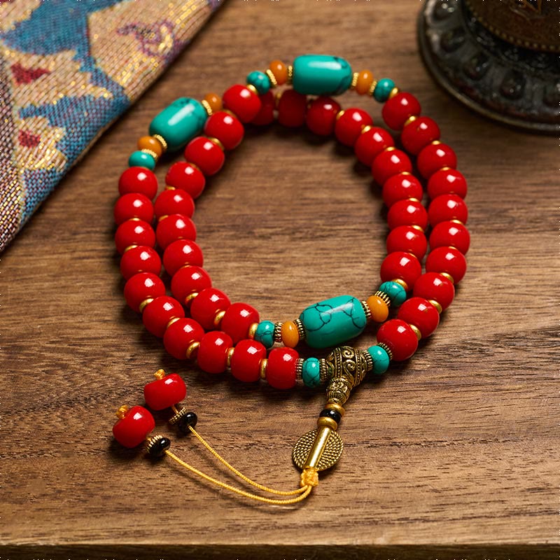 Buddha Stones Tibetan Red Agate Turquoise Confidence Beaded Bracelet - image 1