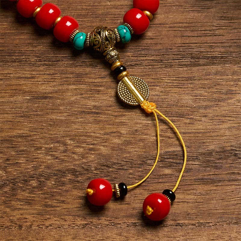 Buddha Stones Tibetan Red Agate Turquoise Confidence Beaded Bracelet - image 5