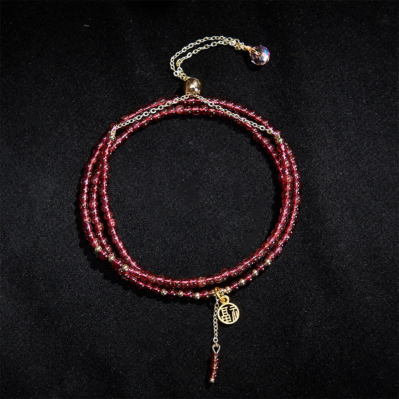 Buddha Stones 4mm Natural Garnet Stars Triple Wrap Purification Bracelet - image 2