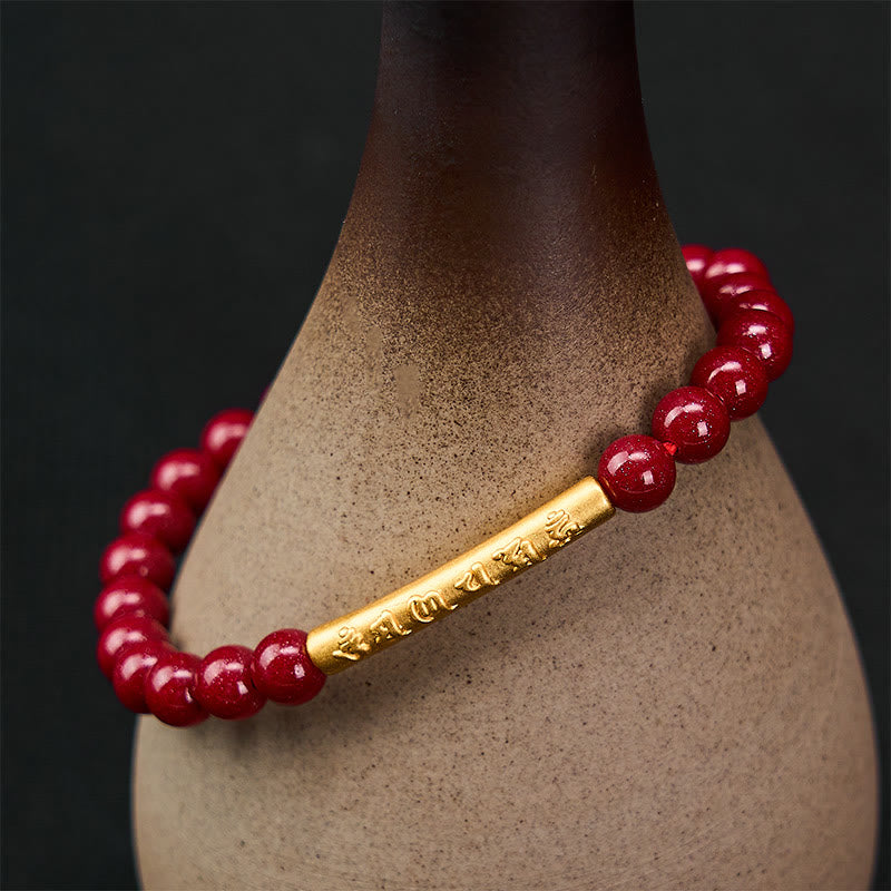 Buddha Stones Cinnabar 999 Sterling Silver Om Mani Padme Hum Wisdom Bracelet - image 2