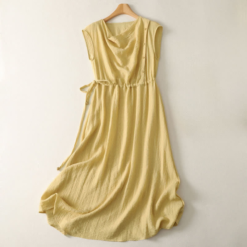 Buddha Stones Summer Casual Drawstring Solid Women's Summer Sleeveless Dress - PaleGoldenrod - US12,UK/AU16,EU44 (2XL) - image 0