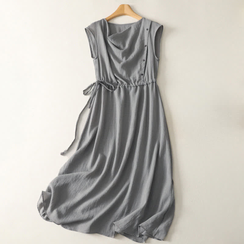 Buddha Stones Summer Casual Drawstring Solid Women's Summer Sleeveless Dress - DarkGray - US12,UK/AU16,EU44 (2XL) - image 1