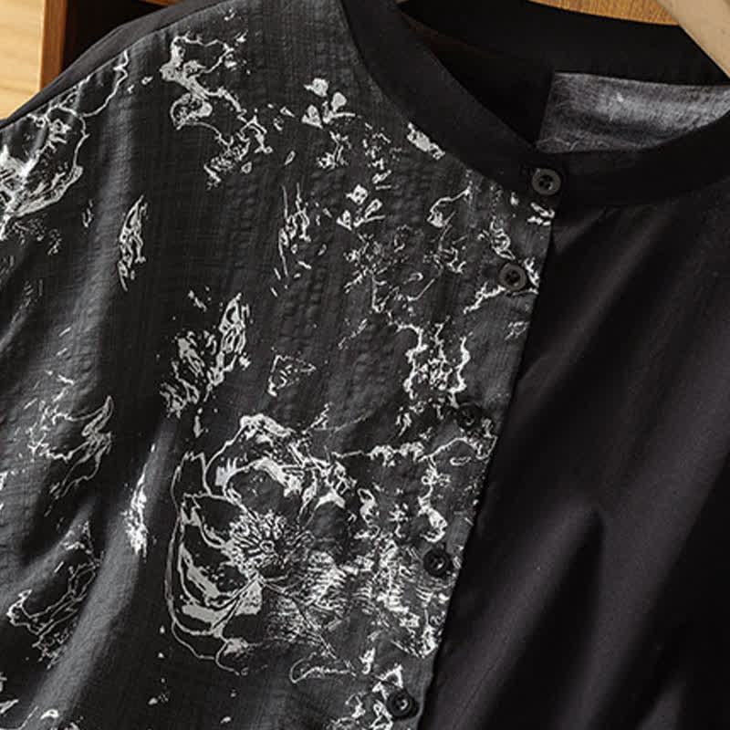 Buddha Stones Summer Minimalist Mandarin Collar Asymmetric Floral Print Women's Sleeveless Shirts - image 17