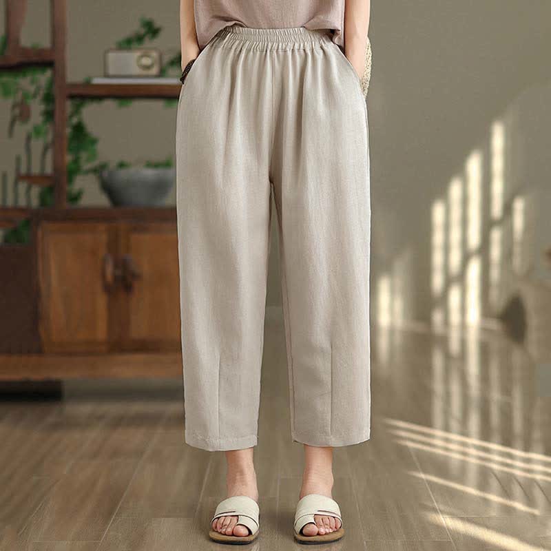 Buddha Stones Summer Casual Solid Women's Tapered Pants With Pockets - image 15