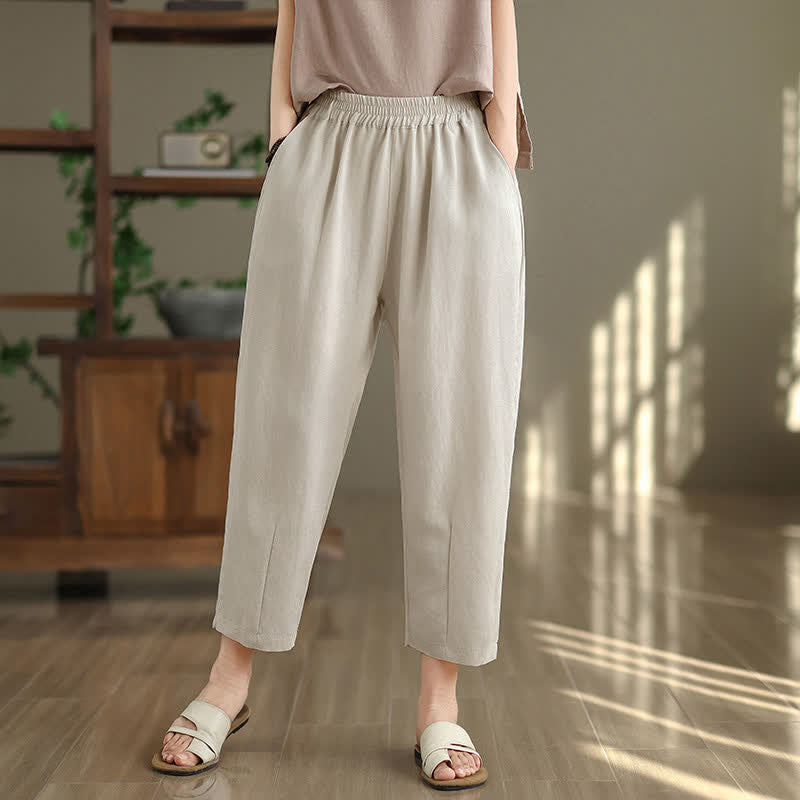 Buddha Stones Summer Casual Solid Women's Tapered Pants With Pockets - Beige - US8-10,UK/AU12-14,EU40-42 (2XL) - image 8