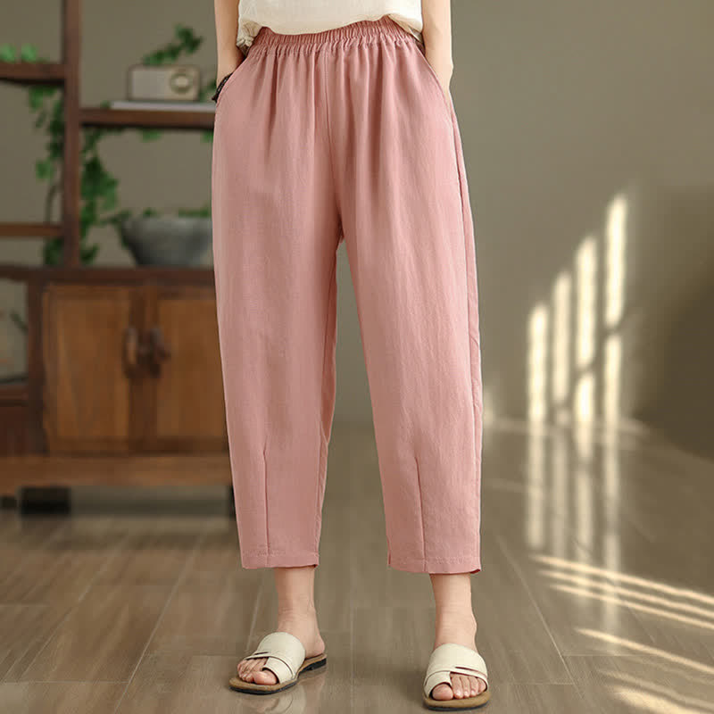 Buddha Stones Summer Casual Solid Women's Tapered Pants With Pockets - LightPink - US8-10,UK/AU12-14,EU40-42 (2XL) - image 16