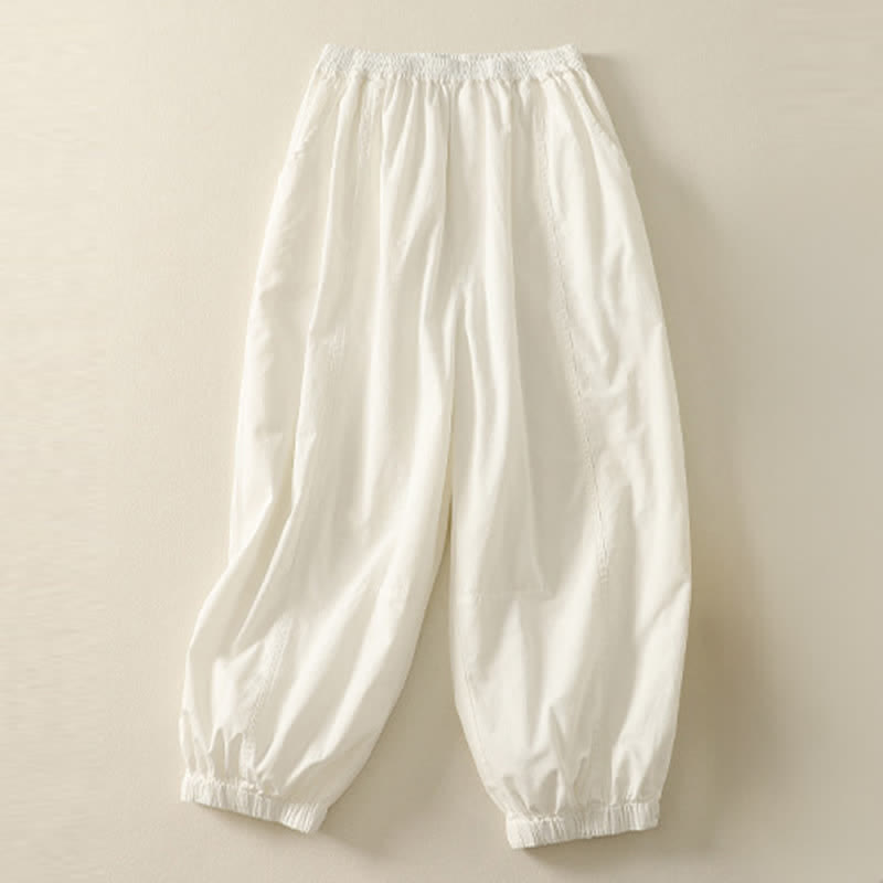 Buddha Stones Summer Casual Elastic Waist Solid Women's Tapered Pants With Pockets - WhiteSmoke - US8-10,UK/AU12-14,EU40-42 (2XL) - image 10