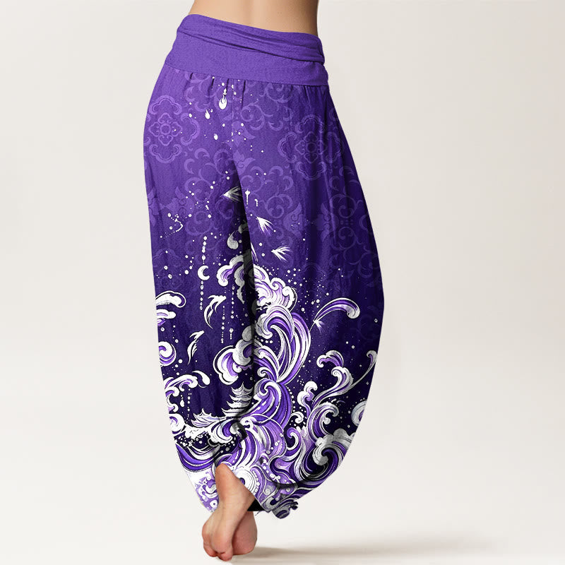 Buddha Stones Pure Cotton Ocean Wave Gradient Pattern Women's Elastic Waist Harem Pants - image 10