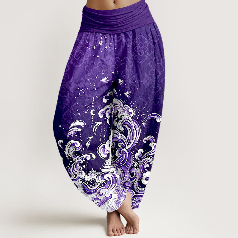 Buddha Stones Pure Cotton Ocean Wave Gradient Pattern Women's Elastic Waist Harem Pants - Purple - US16,UK/AU20,EU48 (3XL) - image 8