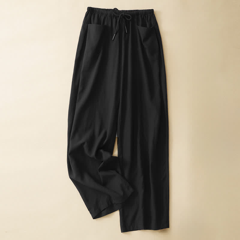 Buddha Stones Summer Minimalist Drawstring Solid Women's Straight Pants With Pockets - Black - US8-10,UK/AU12-14,EU40-42 (2XL) - image 6