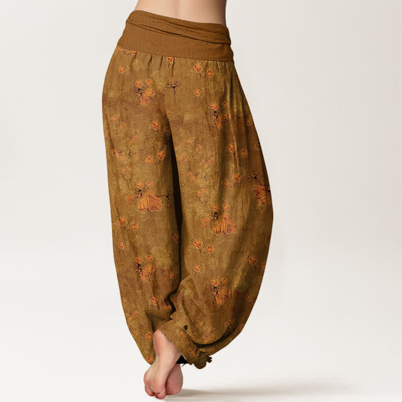 Buddha Stones Pure Cotton Scattered Marigold Floral Pattern Women's Elastic Waist Harem Pants - image 6