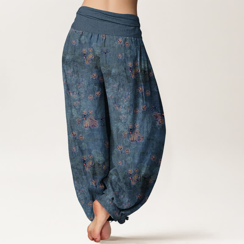 Buddha Stones Pure Cotton Scattered Marigold Floral Pattern Women's Elastic Waist Harem Pants - image 9