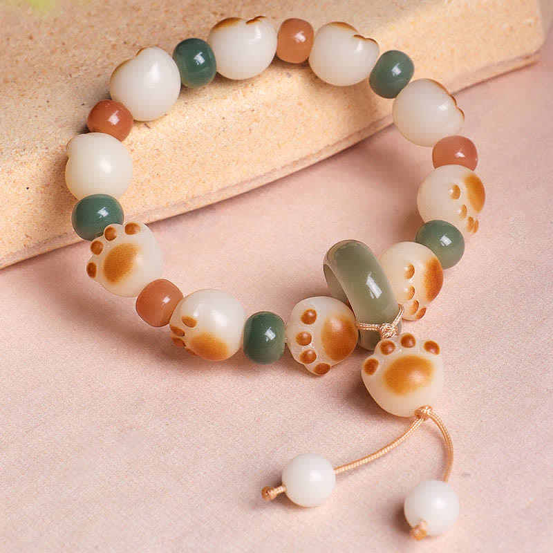 Buddha Stones Natural Bodhi Seed Movable Ring Cat Paw Design Wealth Bracelet - image 2