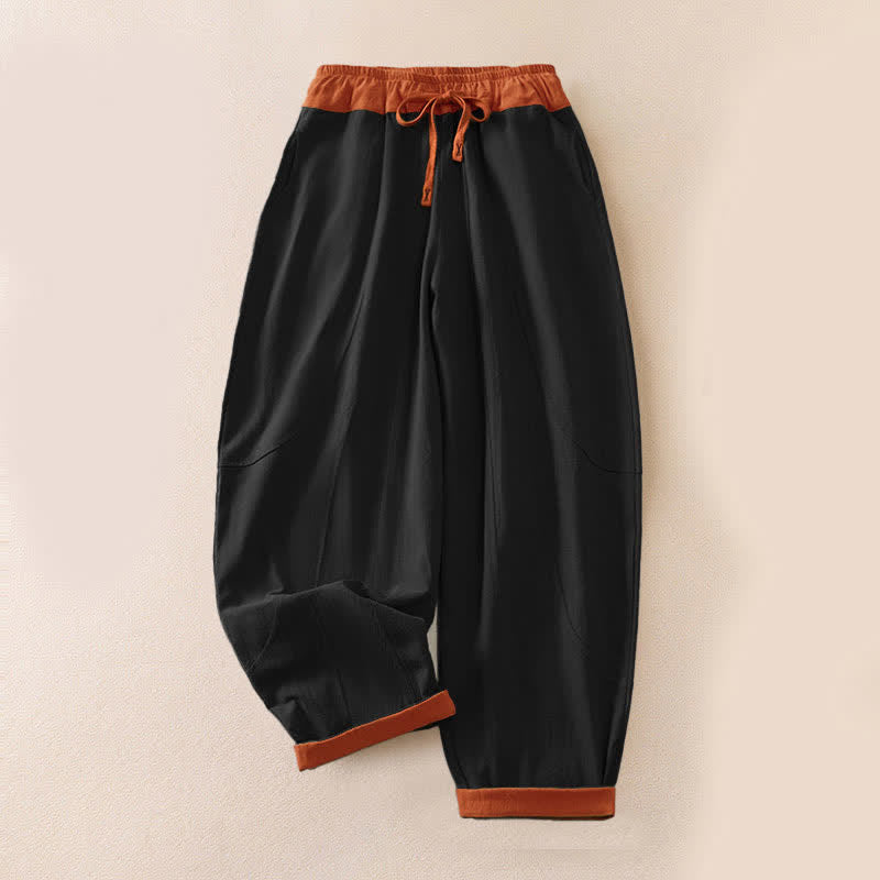 Buddha Stones Color Contrast Corduroy Cotton Women's Thermal Fleece-Lined Harem Pants With Pockets - All Season Version - Black - US16,UK/AU20,EU48 (3XL) - image 41