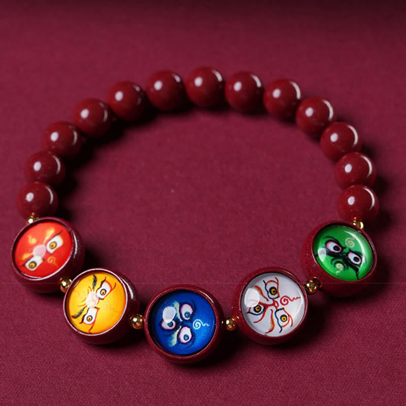 Buddha Stones Natural Cinnabar Five Directions Gods Of Wealth Blessing Bracelet - image 17
