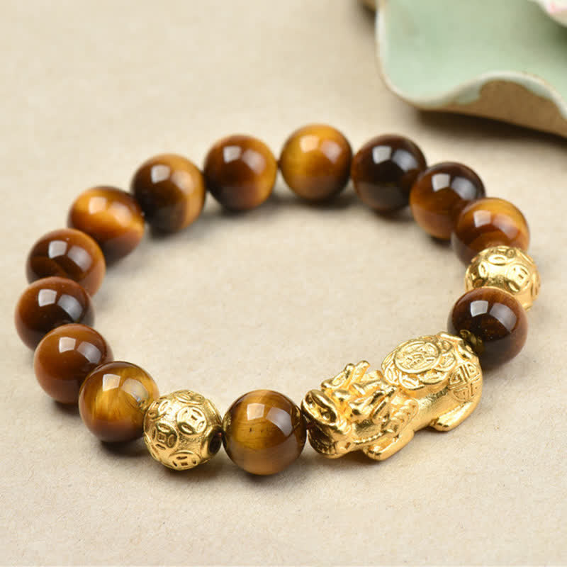 Buddha Stones Natural Tiger Eye Pixiu Fu Character Om Mani Padme Hum Bead Courage Bracelet - Yellow Tiger Eye Lucky Fortune Pixiu(Wrist Circumference:17–18 cm) - image 15