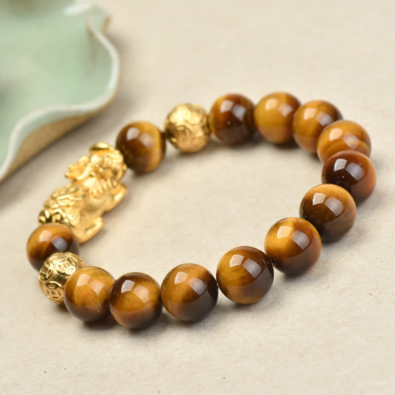 Buddha Stones Natural Tiger Eye Pixiu Fu Character Om Mani Padme Hum Bead Courage Bracelet - image 17