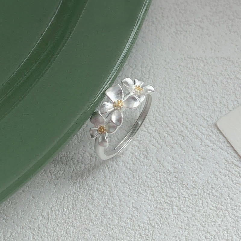 Buddha Stones 925 Sterling Silver Gardenia Design Protection Adjustable Ring - image 1