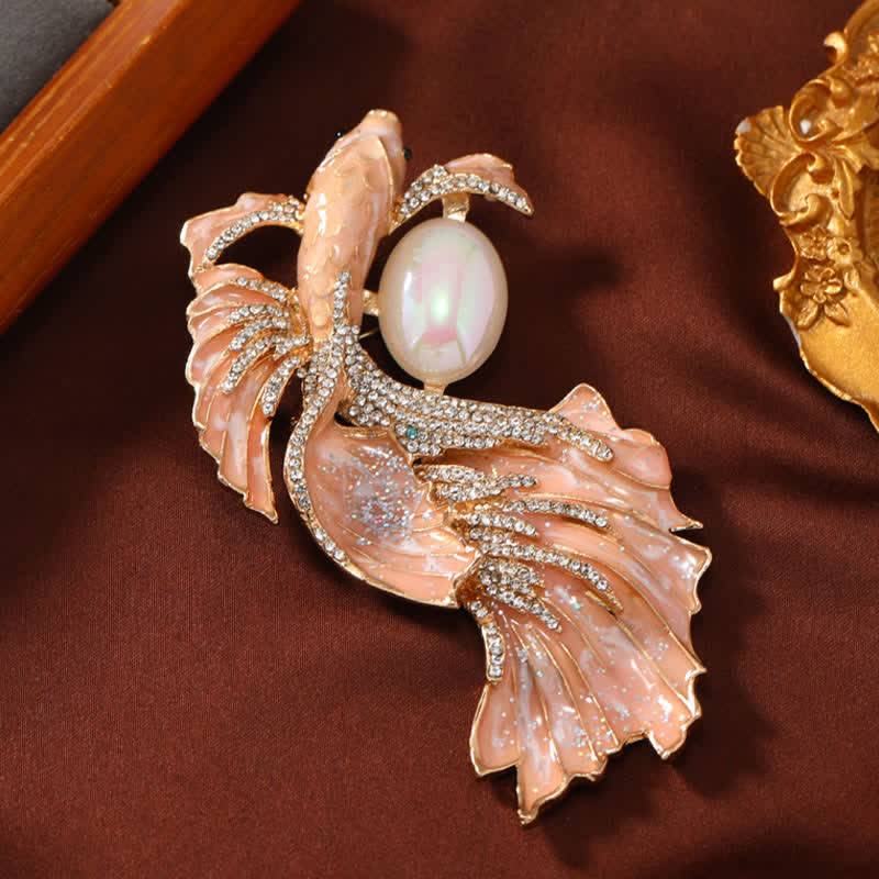 Buddha Stones Glazed Koi Fish Pearl Brooch - image 1