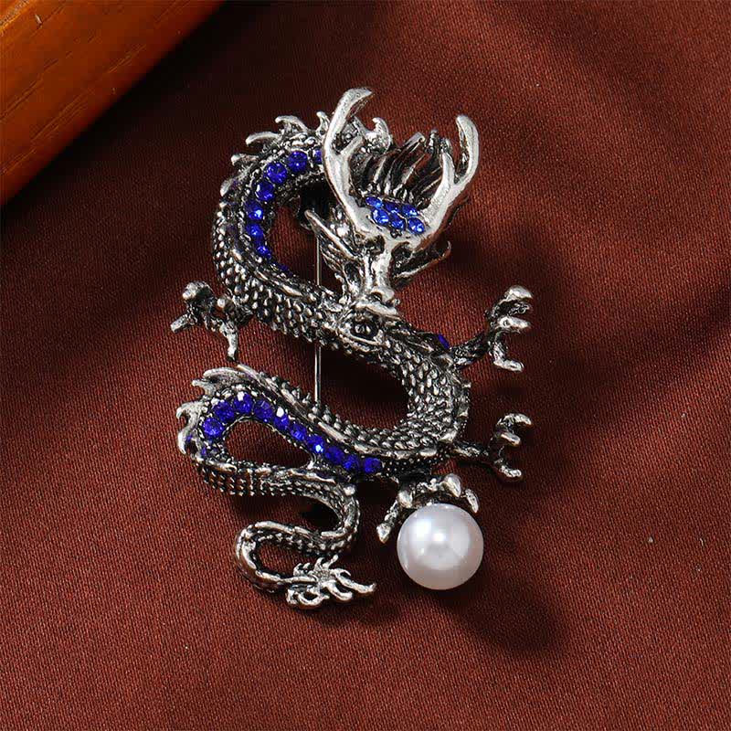 Buddha Stones Domineering Dragon Pearl Strength Brooch - Silvery Blue Dragon 2.4*5cm - image 3