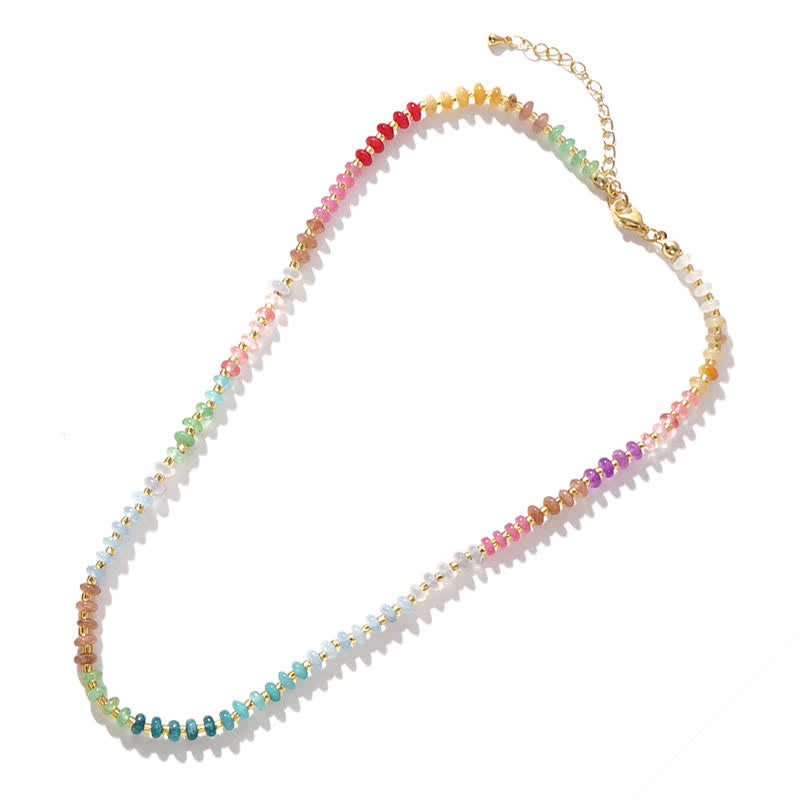 Buddha Stones Natural Aquamarine Clear Quartz Topaz Gradient Bead Healing Necklace - image 1