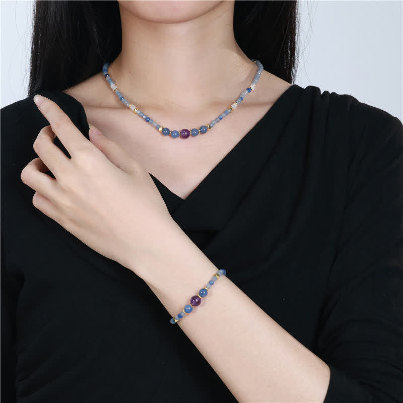 Buddha Stones Natural Blue Aventurine White Jade Bead Calm Necklace - image 9