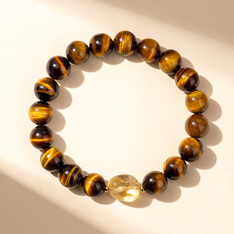 Buddha Stones 10mm Natural Tiger Eye Citrine Bead Courage Bracelet - image 1