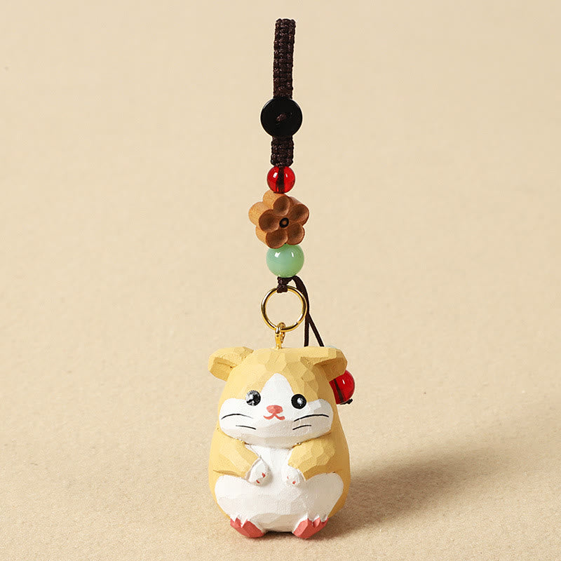 Buddha Stones Chinese Zodiac Linden Wood Engraved Plum Blossom Peace Safe Om Mani Padme Hum Positive Key Chain - Rat 4cm(Color Shape and Size May vary) - Plum Blossom - image 8