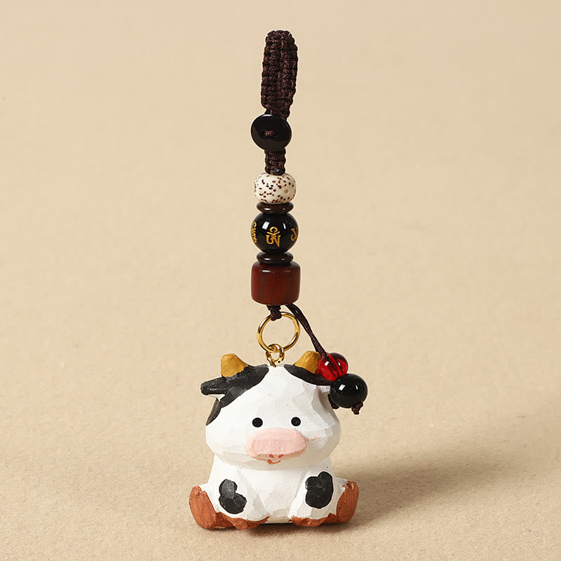 Buddha Stones Chinese Zodiac Linden Wood Engraved Plum Blossom Peace Safe Om Mani Padme Hum Positive Key Chain - Ox 4cm(Color Shape and Size May vary) - Om Mani Padme Hum - image 10