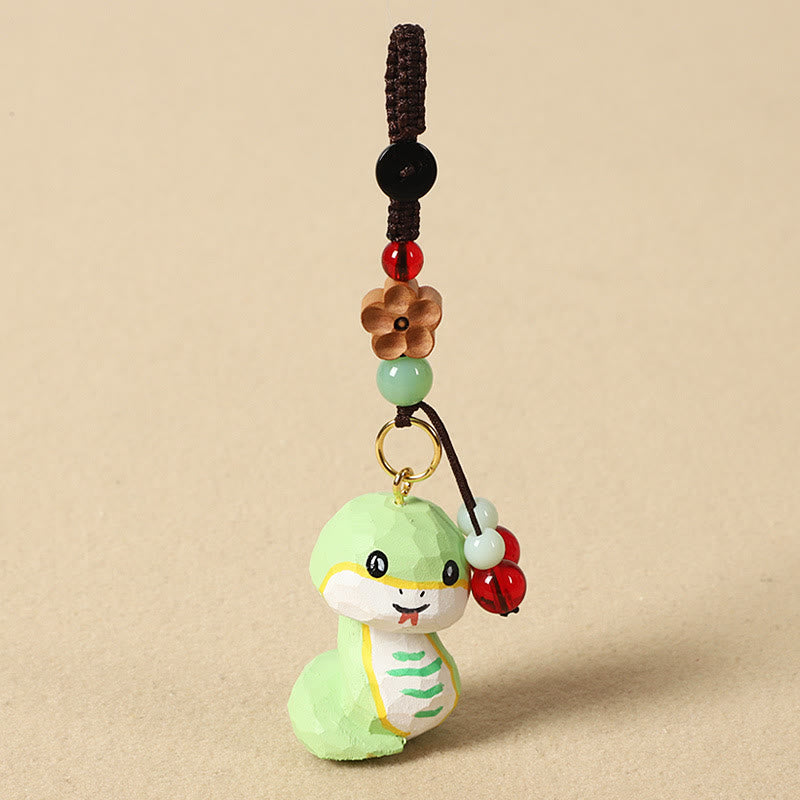Buddha Stones Chinese Zodiac Linden Wood Engraved Plum Blossom Peace Safe Om Mani Padme Hum Positive Key Chain - Snake 4cm(Color Shape and Size May vary) - Plum Blossom - image 23