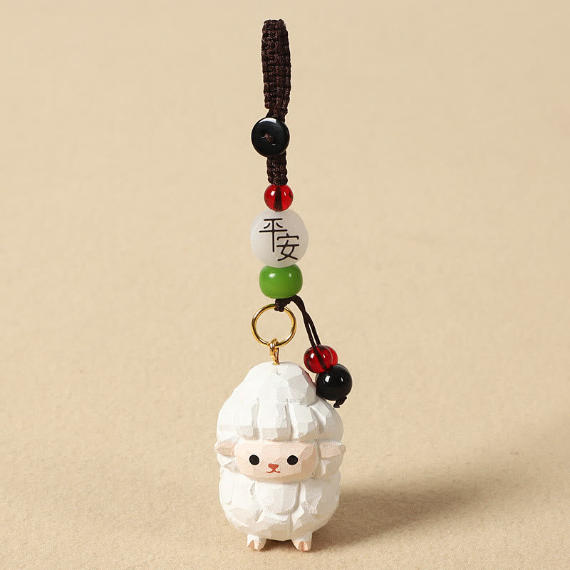 Buddha Stones Chinese Zodiac Linden Wood Engraved Plum Blossom Peace Safe Om Mani Padme Hum Positive Key Chain - Goat 4cm(Color Shape and Size May vary) - Peace & Safe - image 28