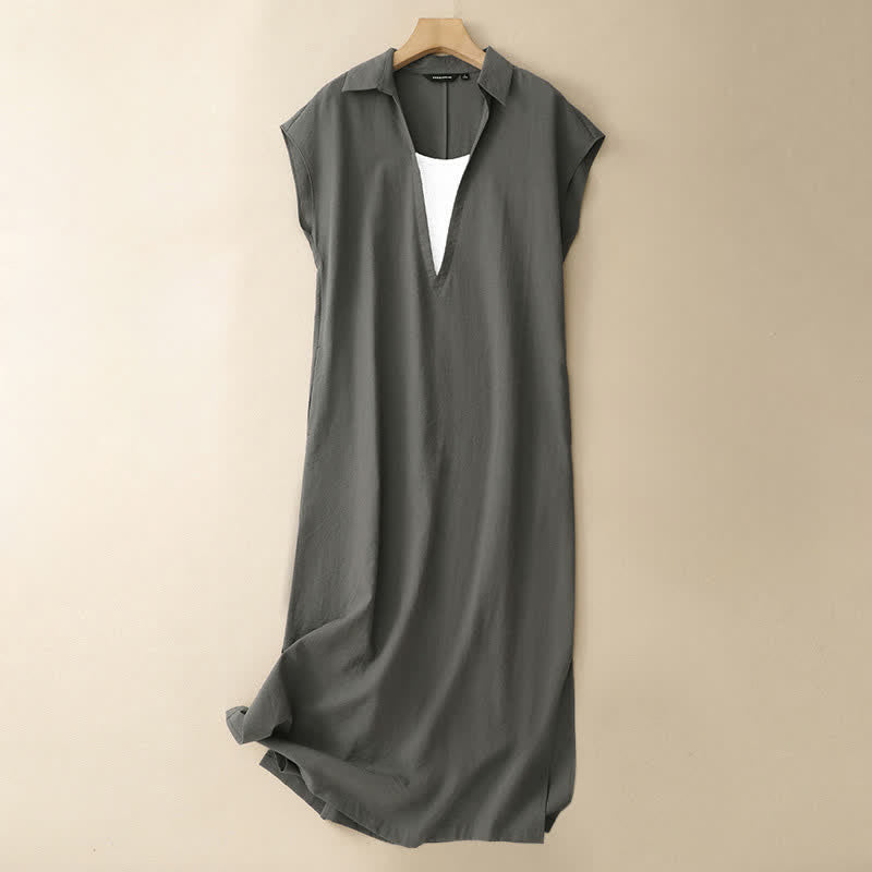 Buddha Stones Summer Minimalist Side Slit Solid Women's Summer Sleeveless Dress With Pocket - PaleGreen - US14,UK/AU18,EU46 (2XL) - image 15