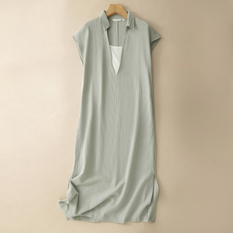 Buddha Stones Summer Minimalist Side Slit Solid Women's Summer Sleeveless Dress With Pocket - DarkSeaGreen - US14,UK/AU18,EU46 (2XL) - image 0