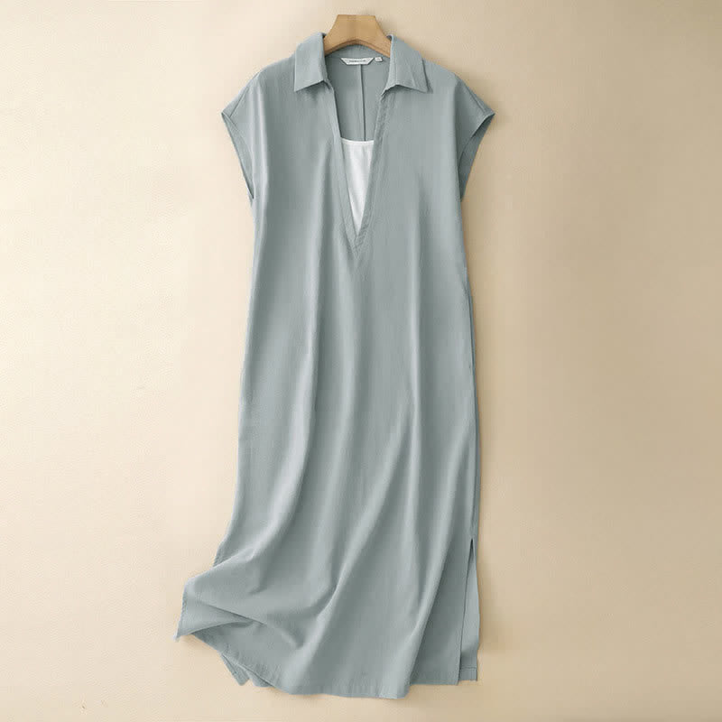 Buddha Stones Summer Minimalist Side Slit Solid Women's Summer Sleeveless Dress With Pocket - lightcyan - US14,UK/AU18,EU46 (2XL) - image 10