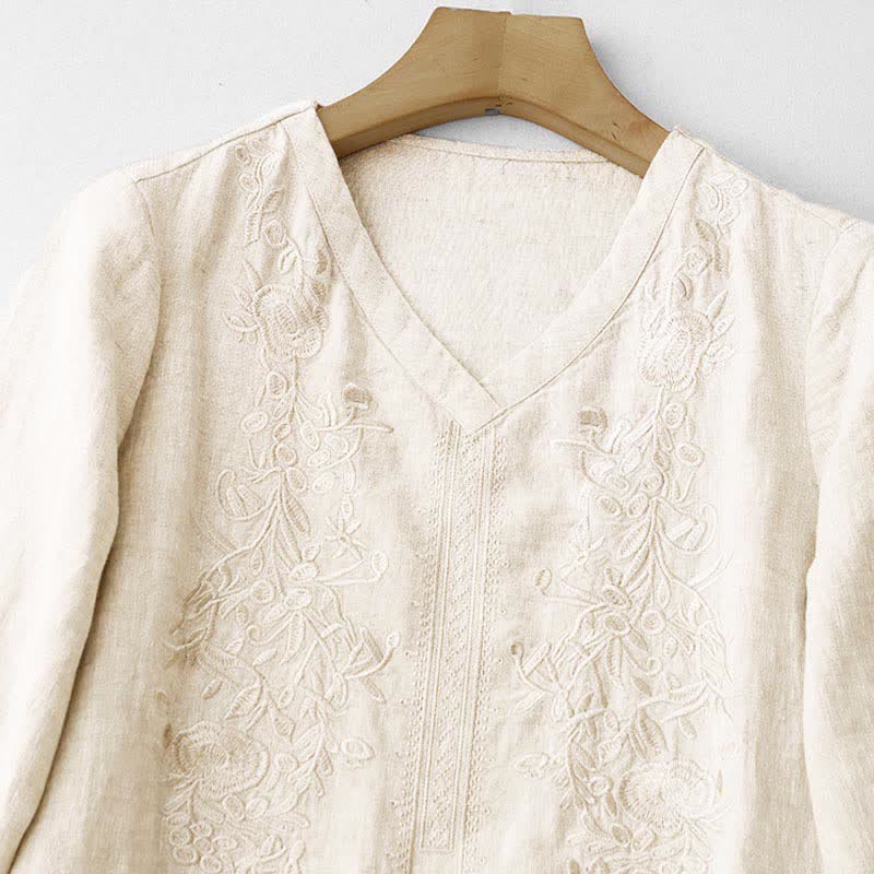 Buddha Stones Summer Embroidery Solid Women's Short Sleeve Dress With Pockets - image 9