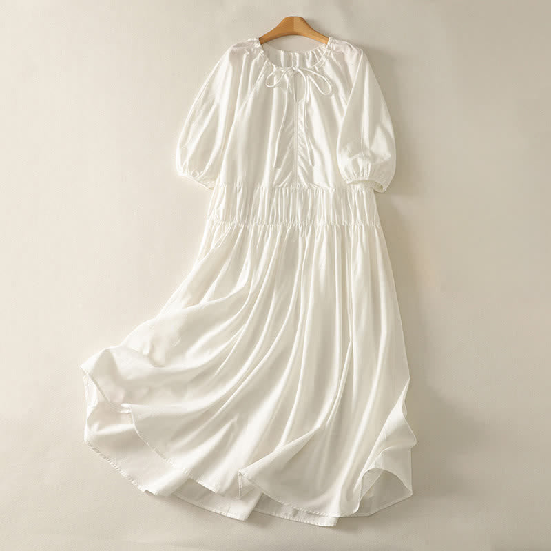 Buddha Stones Summer Drawstring Solid Women's Short Sleeve Dress With Pockets - White - US12,UK/AU16,EU44 (2XL) - image 14