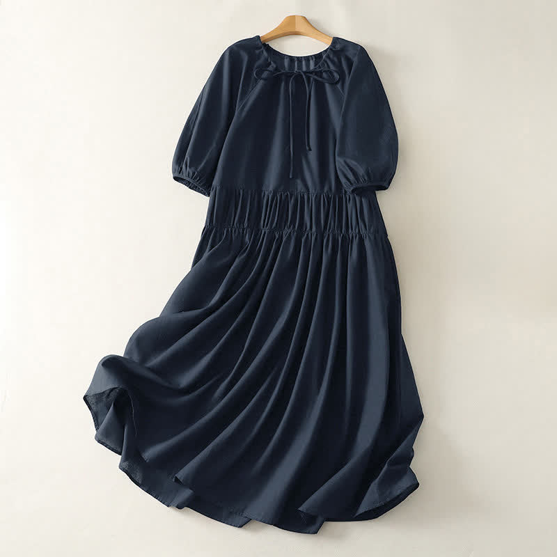 Buddha Stones Summer Drawstring Solid Women's Short Sleeve Dress With Pockets - MidnightBlue - US12,UK/AU16,EU44 (2XL) - image 10