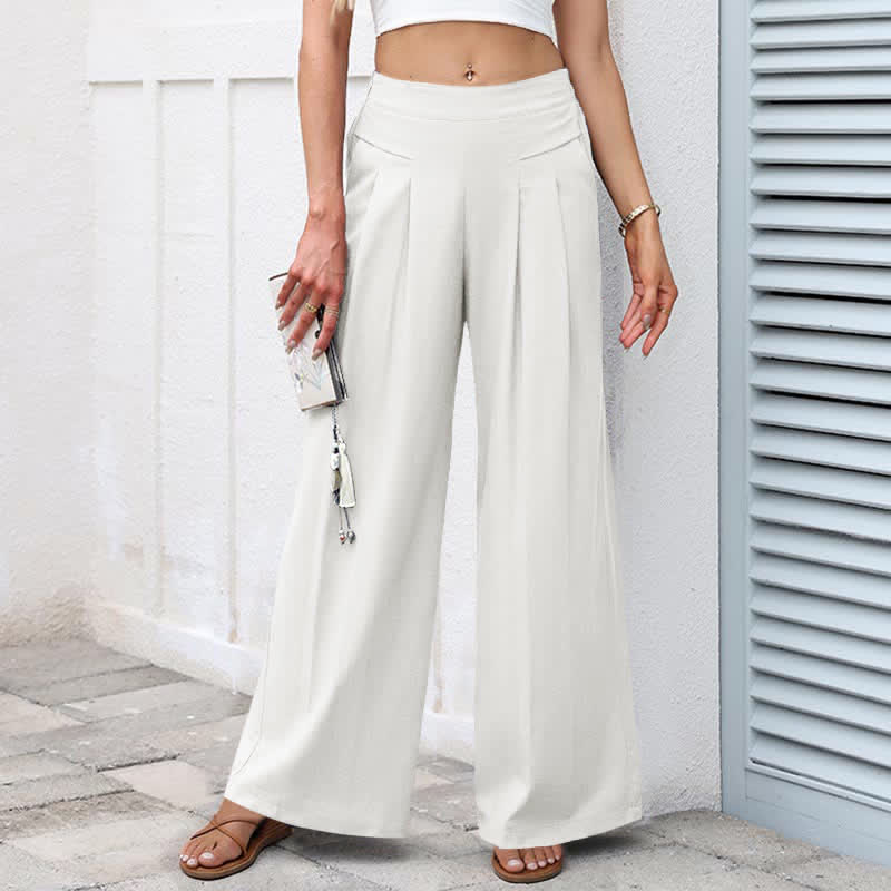 Buddha Stones Plain Color Cotton Linen High Waist Women's Wide Leg Pants With Pockets - White - US16,UK/AU20,EU48 (3XL) - image 21