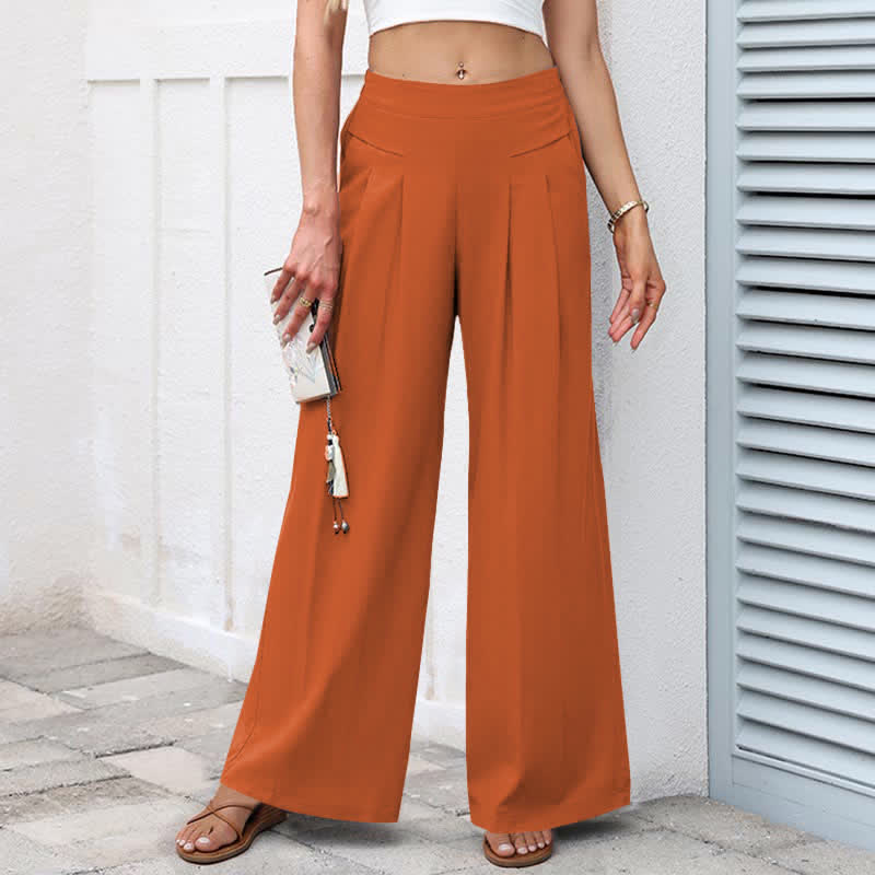 Buddha Stones Plain Color Cotton Linen High Waist Women's Wide Leg Pants With Pockets - Orange - US16,UK/AU20,EU48 (3XL) - image 17