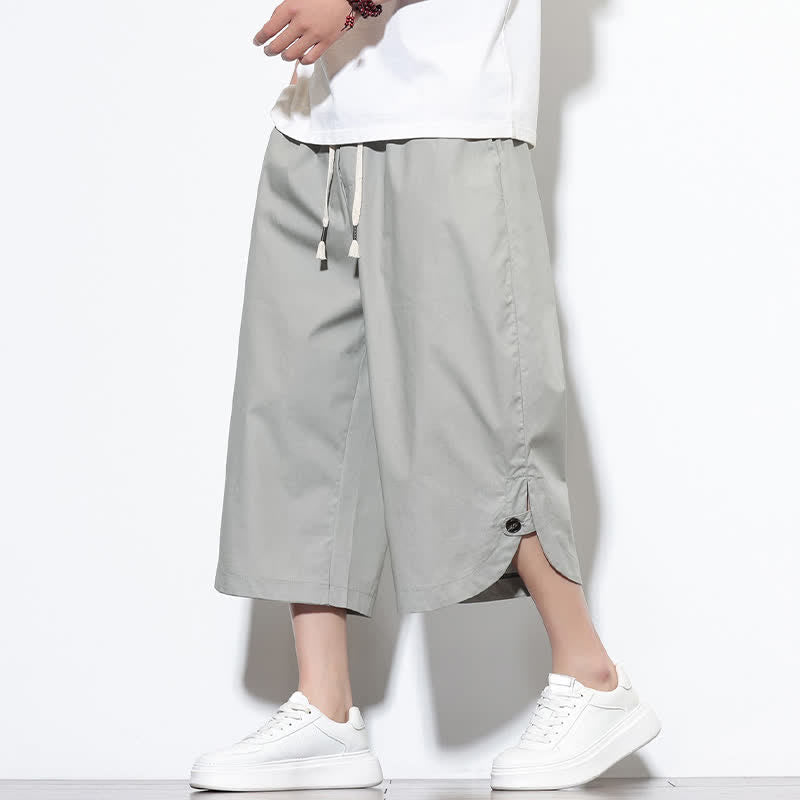 Buddha Stones Summer Casual Drawstring Side Slit Solid Cotton Men's Harem Pants With Pockets - LightGray - US/UK/AU46,EU56 (5XL) - image 18