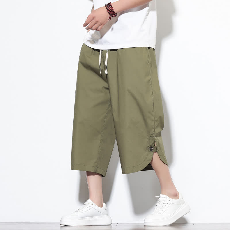 Buddha Stones Summer Casual Drawstring Side Slit Solid Cotton Men's Harem Pants With Pockets - OliveDrab - US/UK/AU46,EU56 (5XL) - image 0
