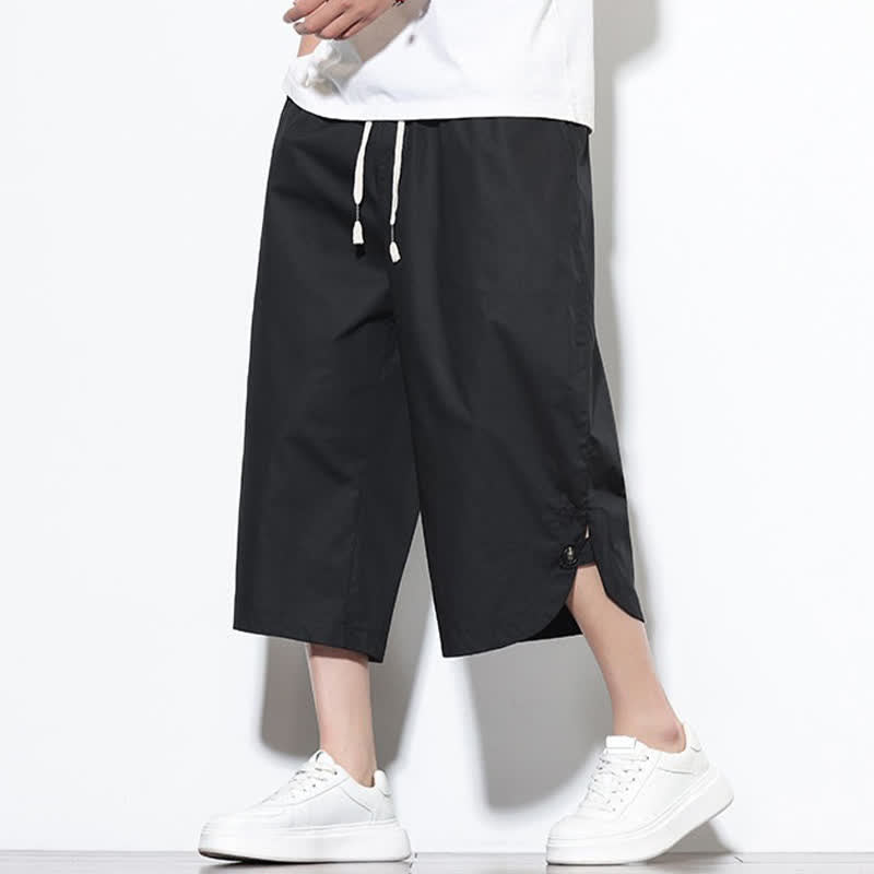 Buddha Stones Summer Casual Drawstring Side Slit Solid Cotton Men's Harem Pants With Pockets - Black - US/UK/AU46,EU56 (5XL) - image 9