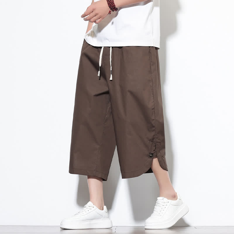 Buddha Stones Summer Casual Drawstring Side Slit Solid Cotton Men's Harem Pants With Pockets - SaddleBrown - US/UK/AU46,EU56 (5XL) - image 31